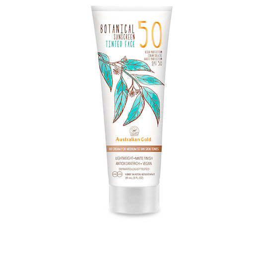 Australian Gold Botanical Waterproof Sunscreen Cream Face SPF50 with Color Medium-Tan 88ml