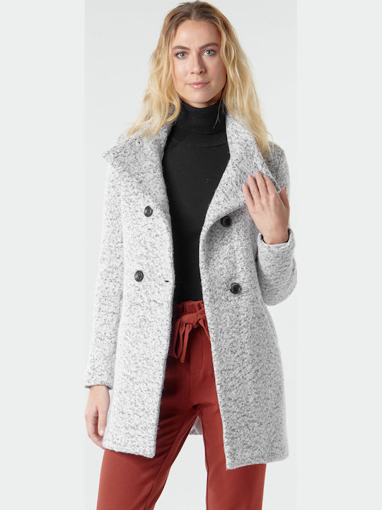 Wool Women's Cloud Dancer Melange Peacoat with Buttons