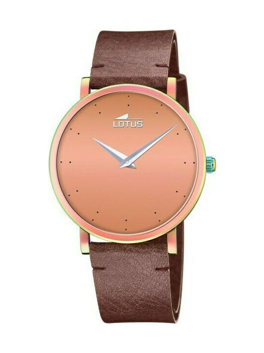Lotus Watches Γυναικείο Ρολόι Μπαταρίας με Καφέ Δερμάτινο Λουράκι