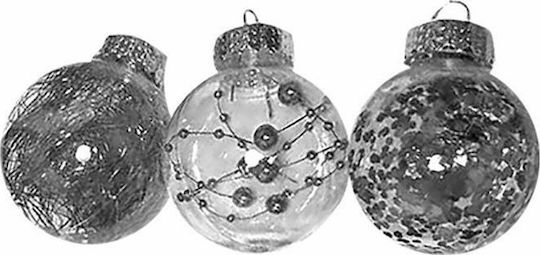 93-2524 Hängendes Kugel Ornament Ornament Kunststoff Silber 8cm Set 6Stück