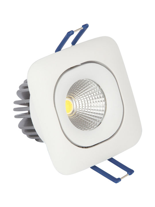 VK Lighting VK/04125/W/W Square Metallic Recessed Spot with Integrated LED and Warm White Light 10W White 8.2x8.2cm.