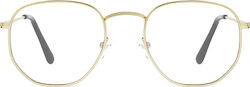 D.Franklin Classic Hexagon Metallic Blue Light Blocking Glasses Gold