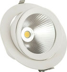 VK Lighting VK/04084/W/W Στρογγυλό Μεταλλικό Χωνευτό Σποτ με Ενσωματωμένο LED και Θερμό Λευκό Φως 30W Κινούμενο σε Λευκό χρώμα 19x19cm