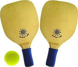 Amila Set Strandrackets Braun mit Geradem Blau Griff und Ball