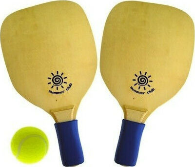 AMILA Set Strandrackets Braun mit Geradem Blau Griff und Ball