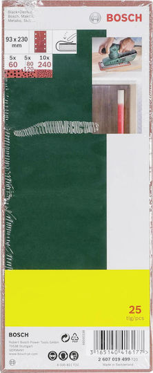 Bosch Palm Sander Sanding Sheet K240 with 8 Holes 93x230mm Set 25pcs