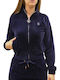 Damen Sweatshirtjacke Samt Marineblau