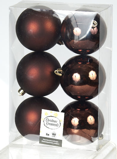 Hanging Ball Ornament Ornament Plastic Brown 8cm Set 6pcs