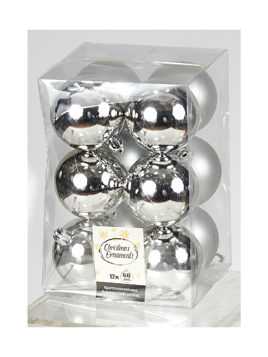 TnS Christmas Plastic Ball Ornament Silver 6x6cm 12pcs