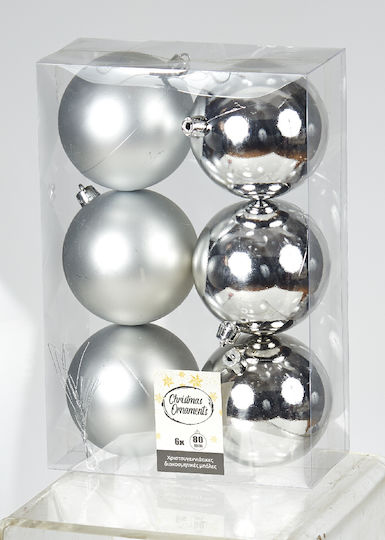 Hanging Ball Ornament Ornament Plastic Silver 8cm Set 6pcs