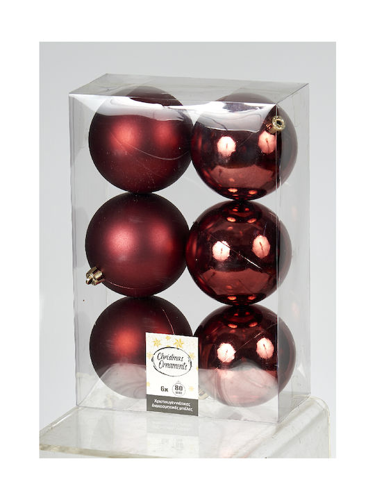 Hanging Ball Ornament Ornament Plastic Burgundy 8cm Set 6pcs