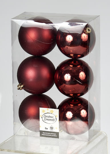 Hanging Ball Ornament Ornament Plastic Burgundy 8cm Set 6pcs