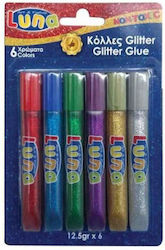 Luna Κόλλα Glitter Πολύχρωμη 12gr 6τμχ