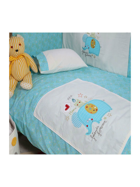 Nef-Nef Homeware Cotton Baby Quilt 3 Friends 90x140cm Light Blue