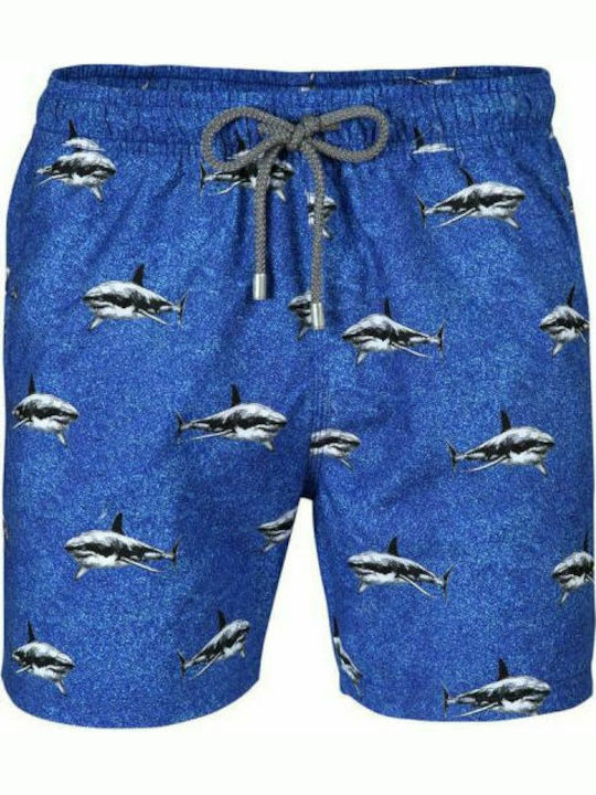 John Frank Shark Herren Badebekleidung Shorts Blau mit Mustern