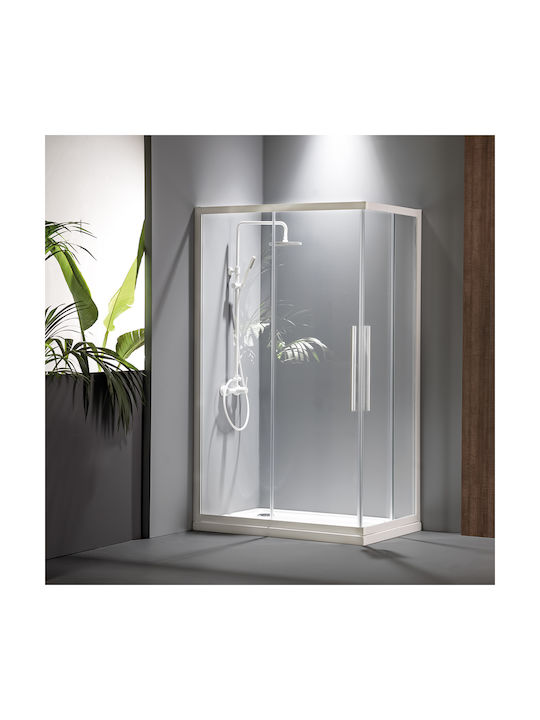 Devon Flow Corner Entry Καμπίνα Ντουζιέρας με Συρόμενη Πόρτα 100x80x195cm Clean Glass White Matt