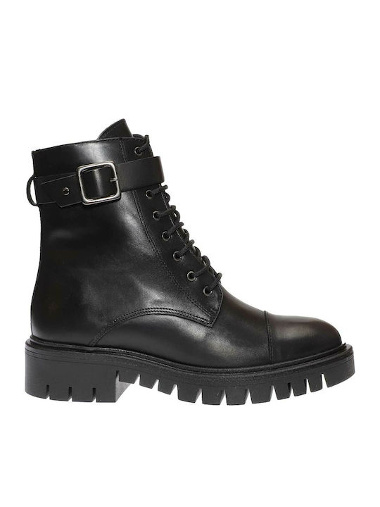 4289 Women's Leather Combat Boots Black