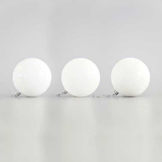 Hängendes Kugel Ornament Ornament Kunststoff Weiß 8cm Set 6Stück
