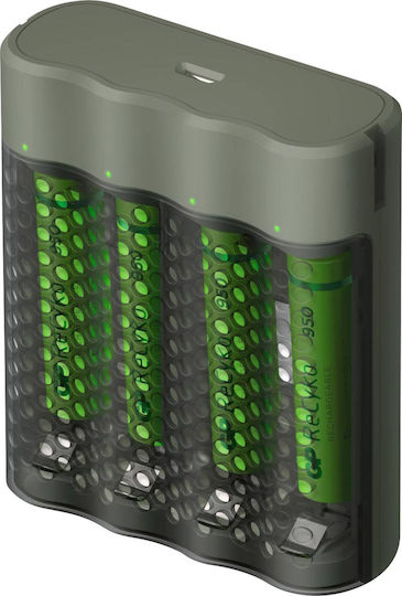 GP Batteries ReCyko M451 USB Charger 4 Batteries Ni-MH Size AA/AAA Set with 4x AAA 950mAh in Green color