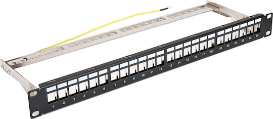 Powertech Patch Panel Keystone για Rack 1U 19" 24 Θυρών Μαύρο