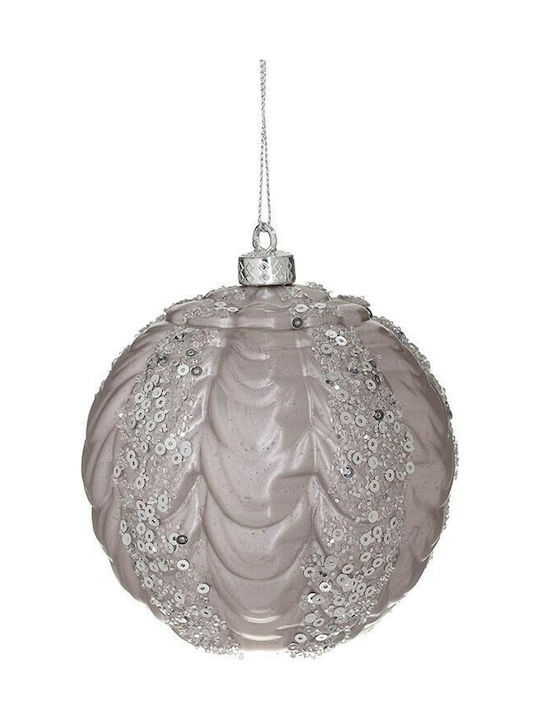 Hanging Ball Ornament Ornament Plastic Pink with Sequins 8cm Set 4pcs