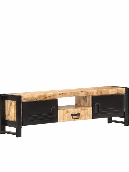 TV Stand from Metal & Solid Wood Black L140xW30xH40cm