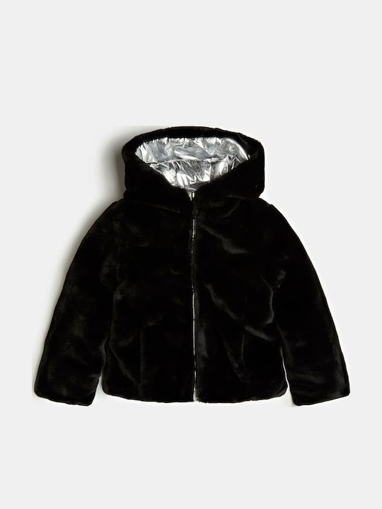 Kinder Freizeitjacke Kurz Beidseitig mit Futter & Kapuze Schwarz