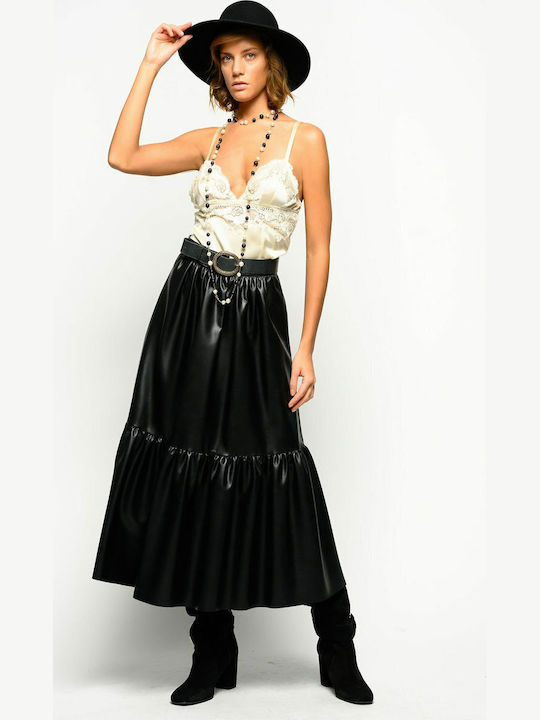 Asterismo 1 Leather Pleated High-waisted Maxi Skirt Black