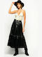 Pinko Leather Pleated High Waist Maxi Skirt in Black color