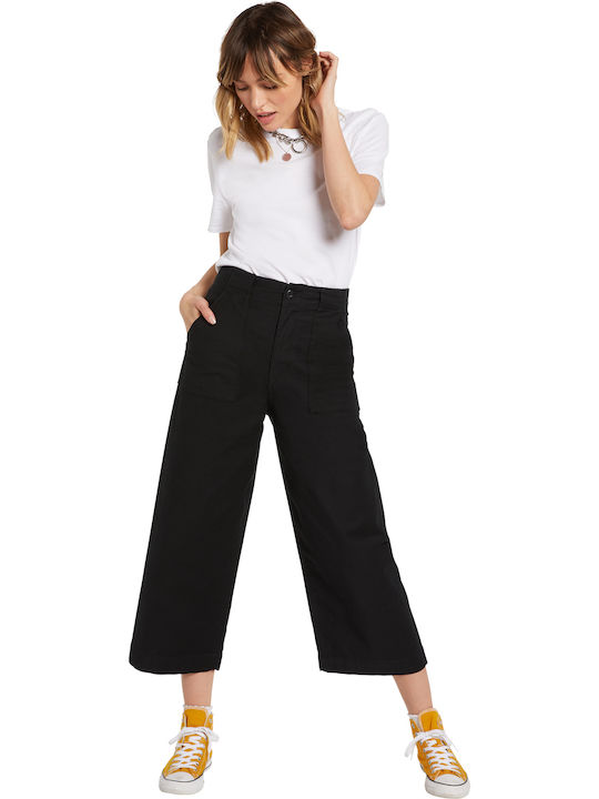 Volcom Γυναικεία Ψηλόμεση Βαμβακερή Παντελόνα σε Μαύρο Χρώμα