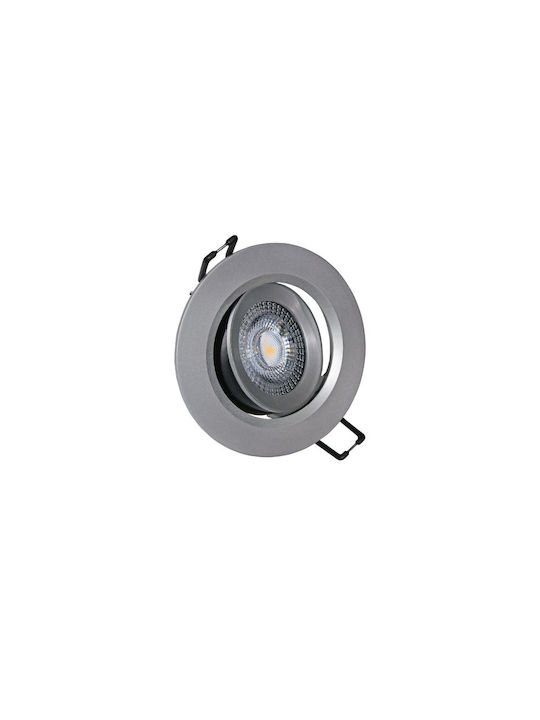 Adeleq Round Plastic Recessed Spot with Integrated LED and Cool White Light 5W 230V Adjustable Silver 9x9cm.