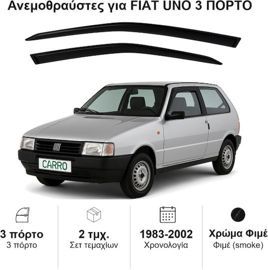 Heko Σετ Ανεμοθραύστες Αυτοκινήτου Μπροστινοί Σκούρο Φιμέ για Fiat Uno 2τμχ