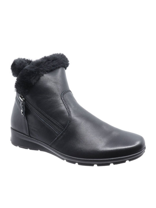 Leather Women's Ankle Boots Platform & Fur Black