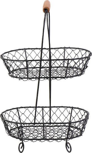 Espiel Φρουτιέρα Μεταλλική 2 Επιπέδων Μαύρη 13x16x36εκ.