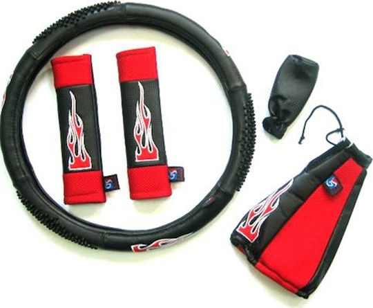 Auto Gs Car Steering Wheel Cover Flame Medium with Diameter 38cm made of Leatherette Red