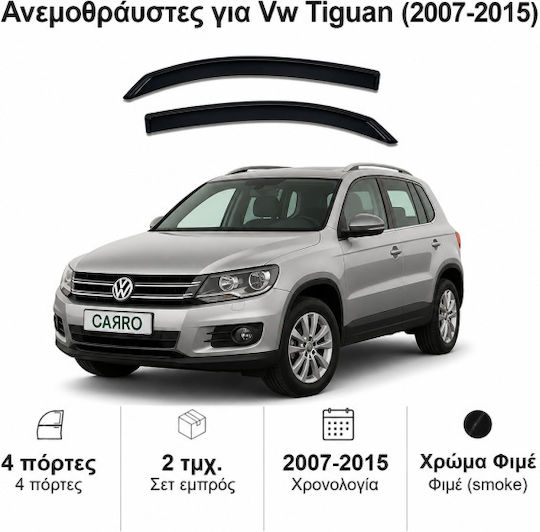 Heko Set of Windbreakers Front Car Dark Fime for Volkswagen Tiguan 2pcs