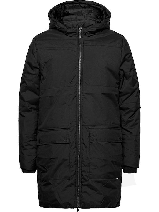 Solid Herren Winter Jacke Lässig Schwarz