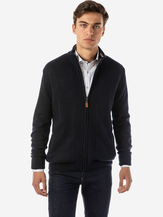 Sogo Men's Knitted Cardigan with Zipper Navy Blue