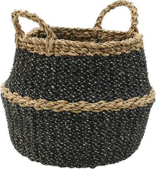 Inart Decorative Basket Wicker with Handles Black Natural Beige 30x30x30cm