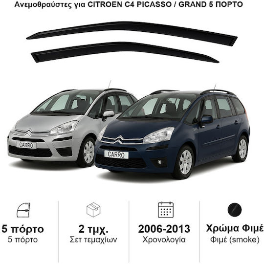 Heko Set of Windbreakers Front Car Dark Fime for Citroen C4 Picasso 2pcs