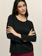 Women's Athletic Blouse Long Sleeve Black Velvet-Black Metal