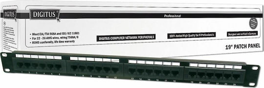 Digitus Patch Panel Unshielded για Rack 1U 19" 24 Θυρών cat5e Μαύρο