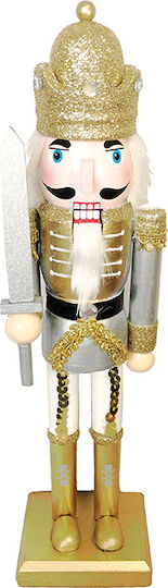 Aca Rege Nutcracker de Crăciun Lemn Auriu cu Sabie Înălțime 30cm.