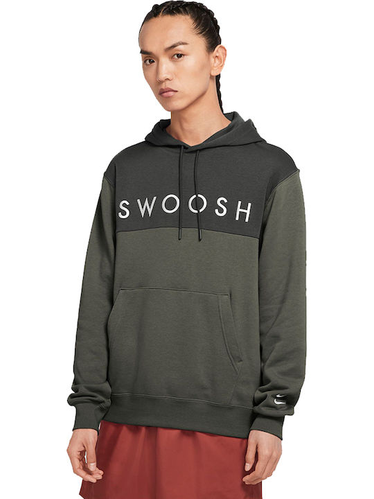 Nike Pullover Swoosh Men's Sweatshirt with Hood and Pockets Khaki