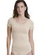 Kurzärmelig Beige Damen T-Shirt