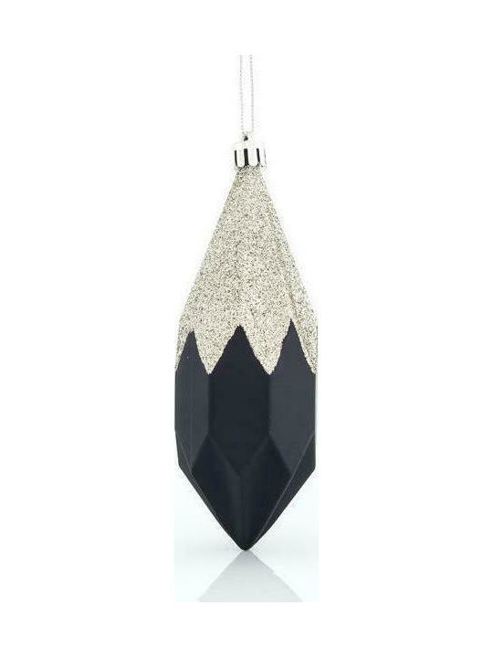 Hanging Ornament Tear Plastic Black with Glitter 4.5x13cm Set 3pcs