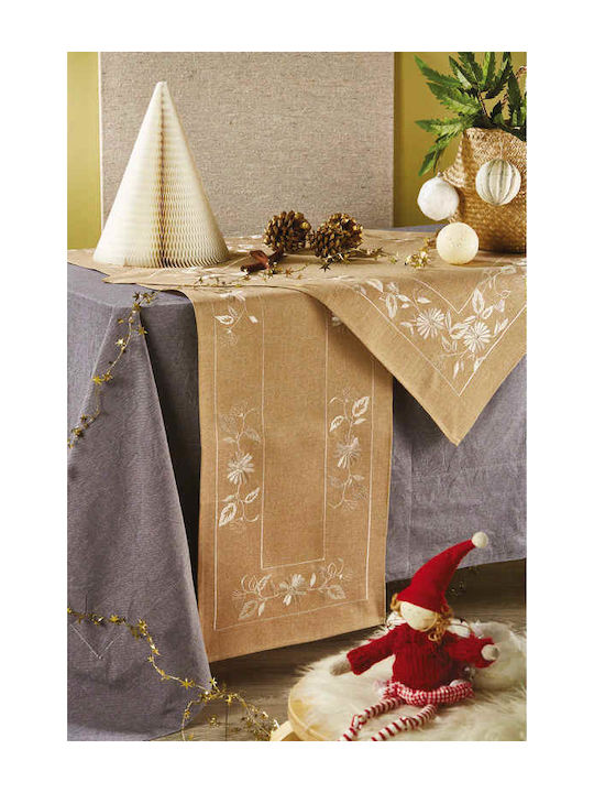 Whitegg Weihnachts- Tischtuch Läufer Stoff Beige B180xL40cm. 1Stück