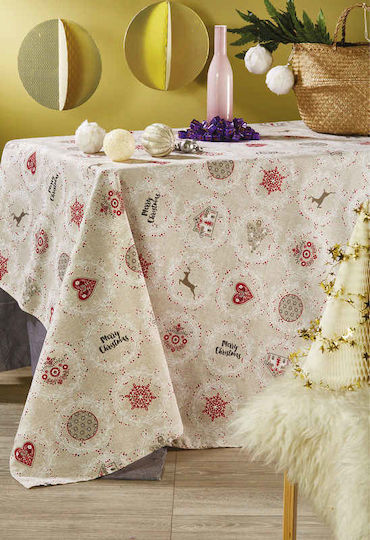 Whitegg LON 06 Christmas Tablecloth Fabric Beige L140xW140cm.