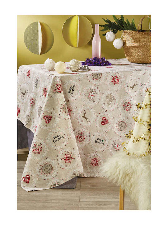 Whitegg LON 06 Christmas Tablecloth Fabric Beige L180xW140cm 1pcs