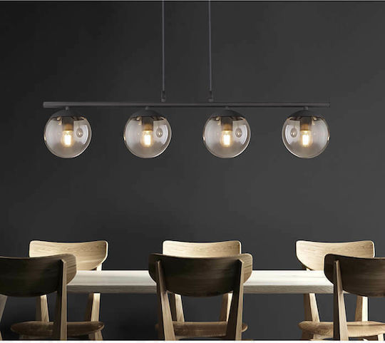 Globo Lighting Blama Pendant Light Black Rail for 4 Bulbs E27 90x15x120cm